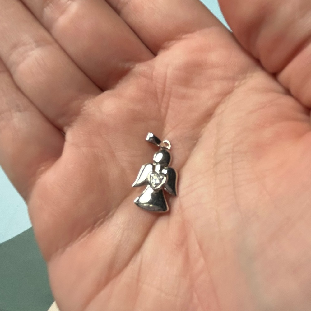 Angel Pendant with Heart CZ Accent | Guardian Angel Charm | Sterling Silver 925